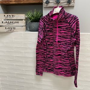 Under Armour Pink Black Stripe Coldgear 1/2 Zip pullover w/ thumbholes